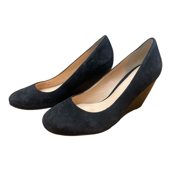 Cole Haan Black Suede Nike Air Wedge Heels Size 7 Classic Minimalist Round EUC - Picture 4 of 8